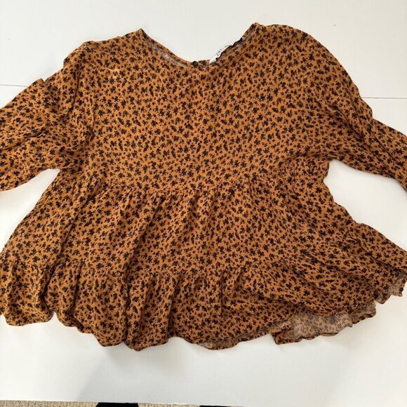 Zara Blouse Tiered Animal Print Long Sleeve Gauze Crepe Lightweight Neutral Sz M - Picture 13 of 16